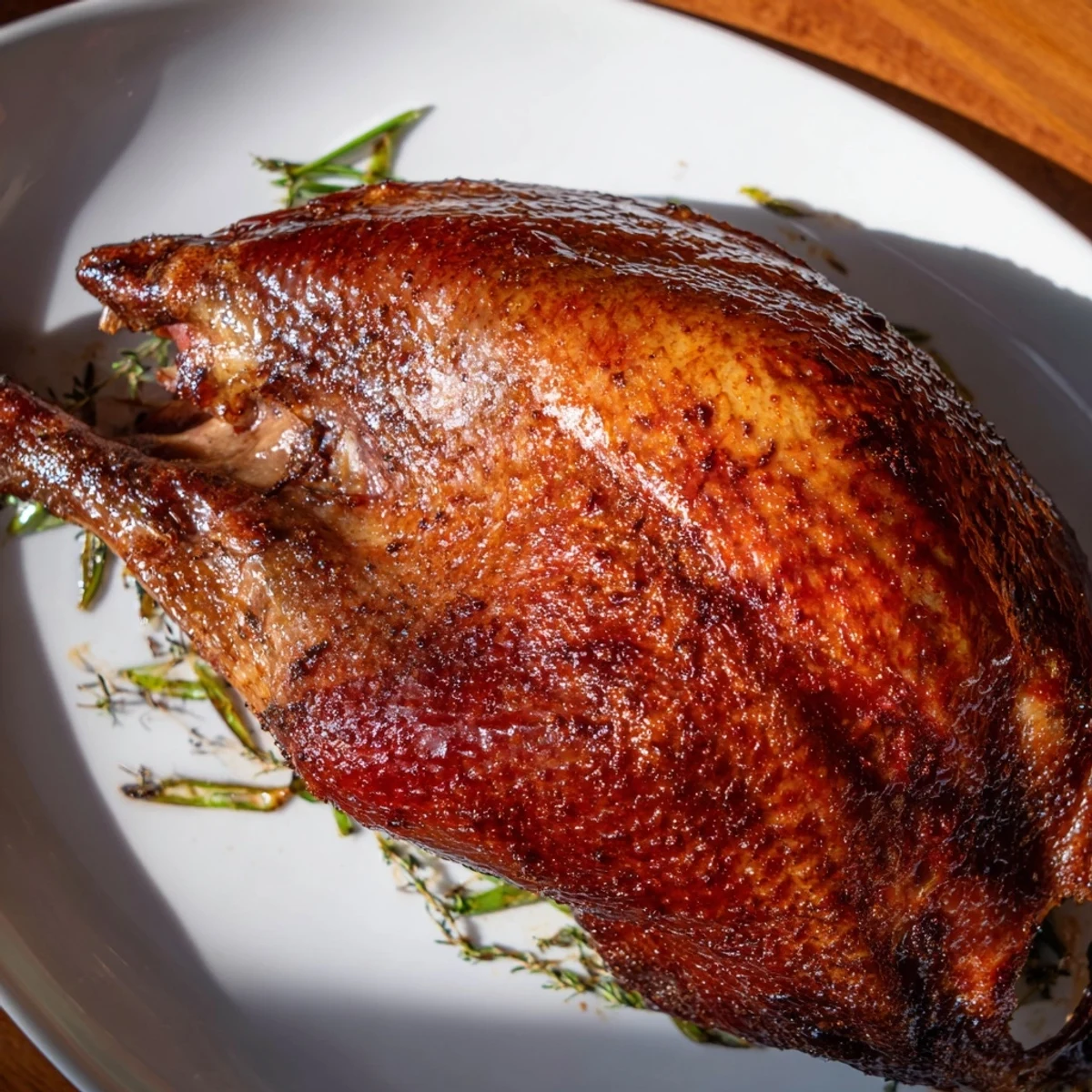 The complete, aromatic festive roast goose, prepared with five-spice, rests before its feast.