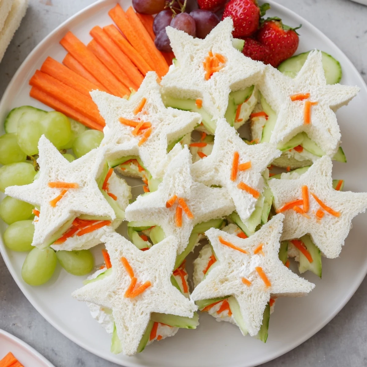 Beach Day Starfish Snack Spread with colorful fruit and veggie snacks, ideal for summer parties.