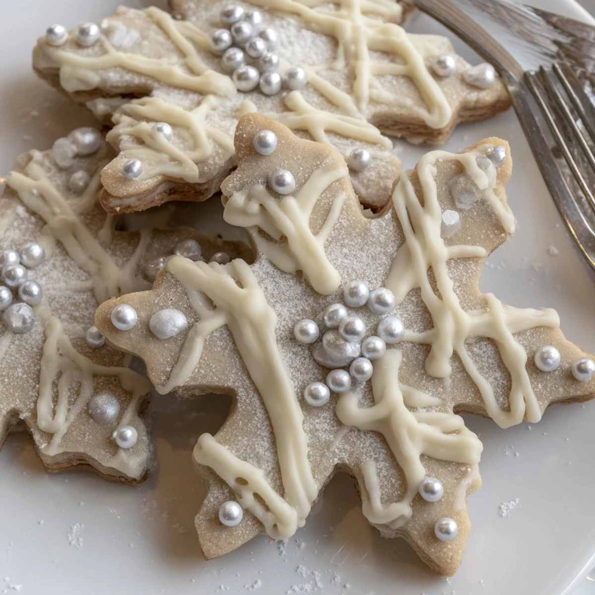 Delicate snowflake cookies from a Winter Snowflake Platter, ready to be served on a festive winter table.