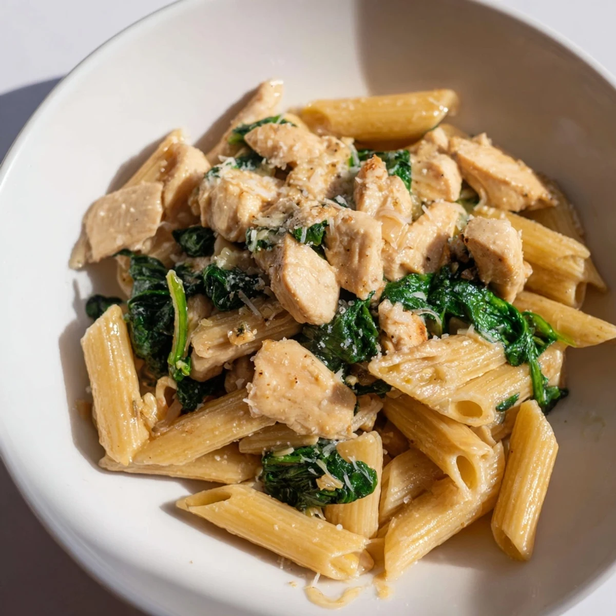 One-Pot Spinach and Chicken Pasta: a comforting bowl of pasta with tender chicken and vibrant spinach.