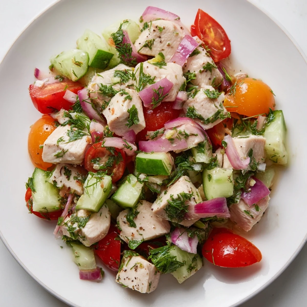Crisp cucumber and tender chicken highlight this Clean Shaker salad, perfect for a light lunch.