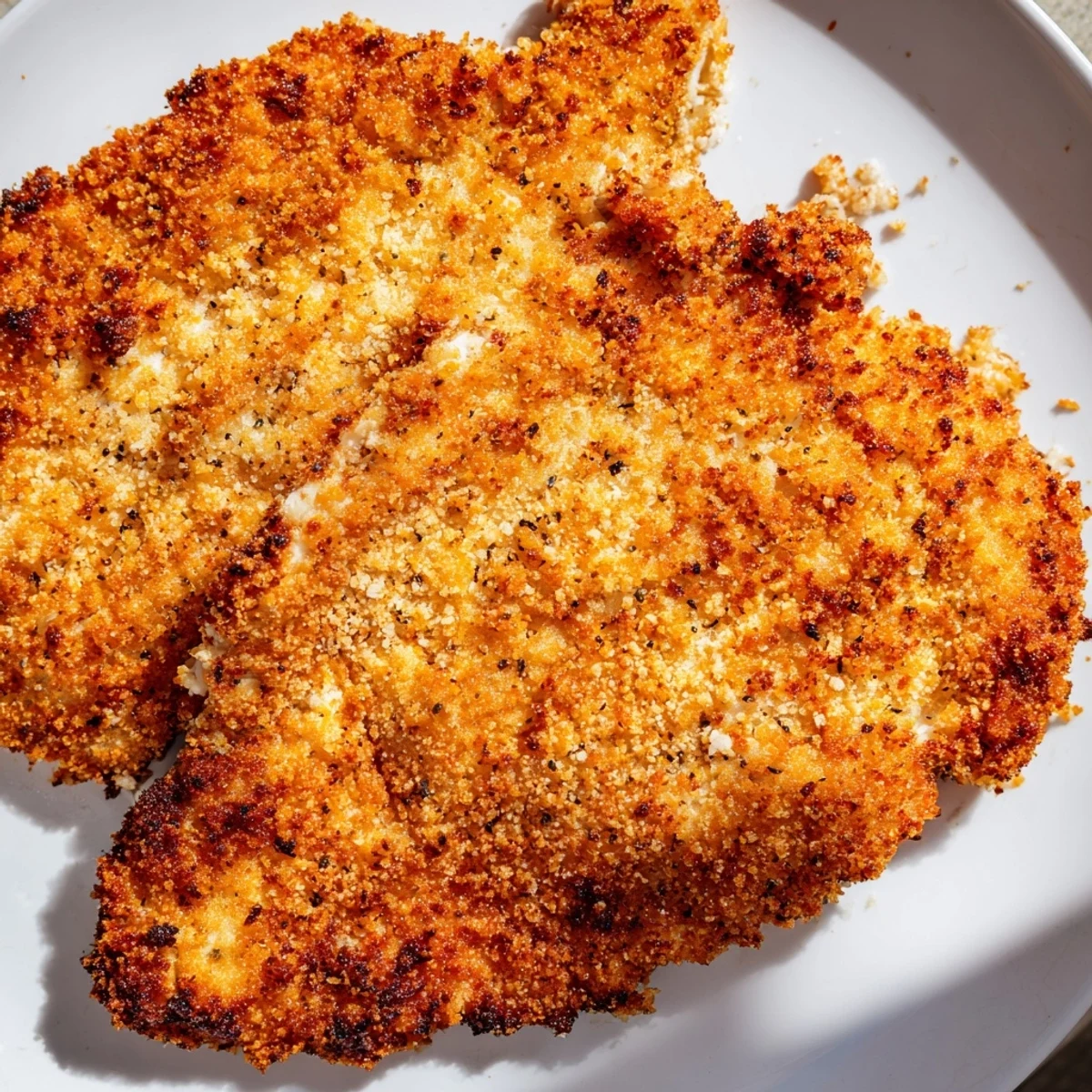 Air fryer chicken cutlets: a close-up shows the juicy, breaded chicken, ideal for dinner.