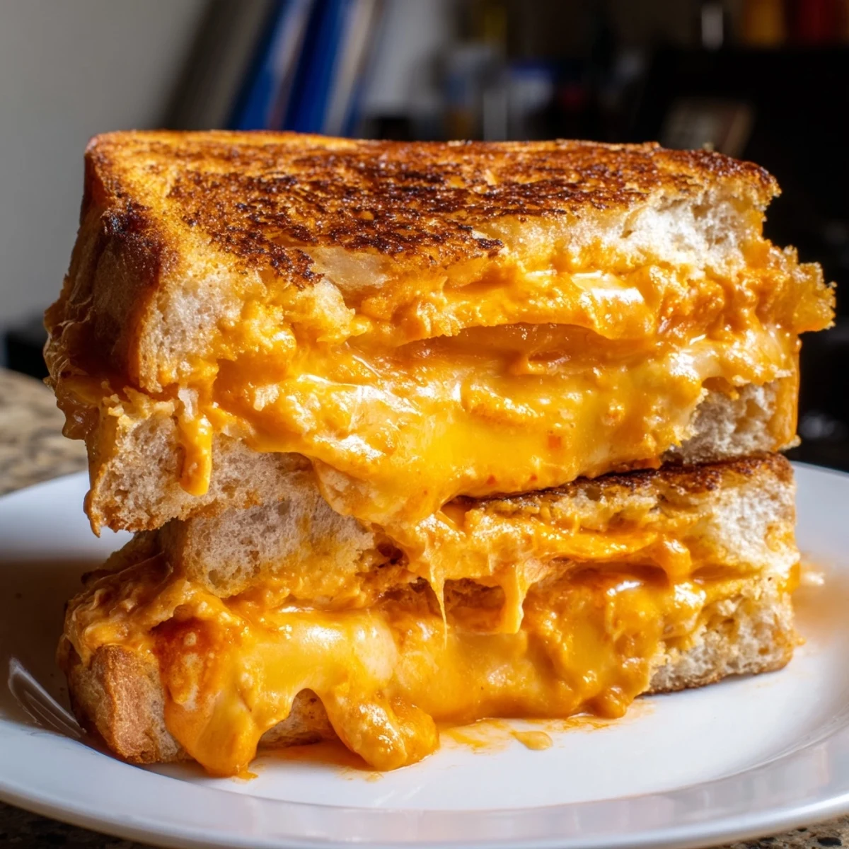 Here are three SEO-optimized ALT texts for the "Spiked Grilled Cheese with Sriracha Mayo" recipe: