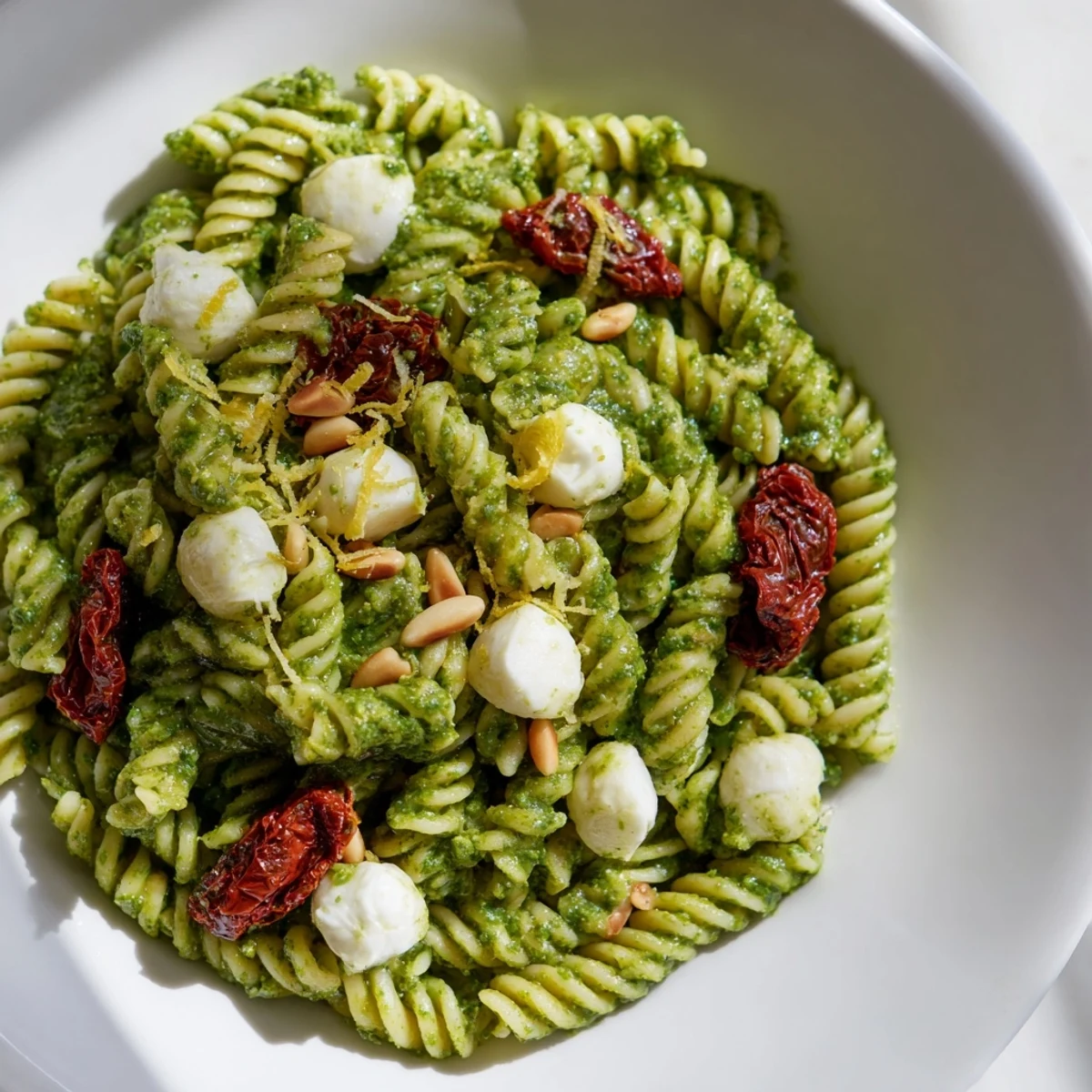 Here are the 3 ALT texts for the "Pesto Pasta Salad" image: