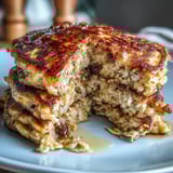 A stack of fluffy banana oat pancakes beside yogurt, honey, and sliced bananas for a wholesome morning meal.  