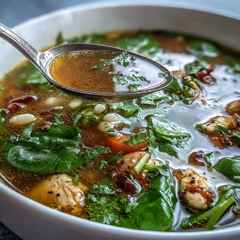 Beruhigende Hähnchen Perlgerste Kurkuma Suppe