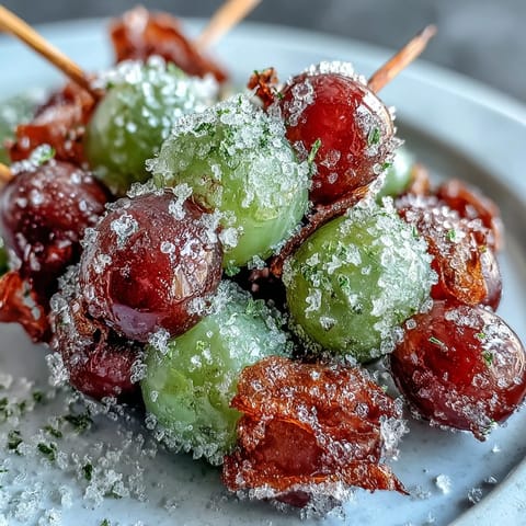 Eingefrorene Traubenspieße mit Limettensalz, erfrischender Snack auf Eis.