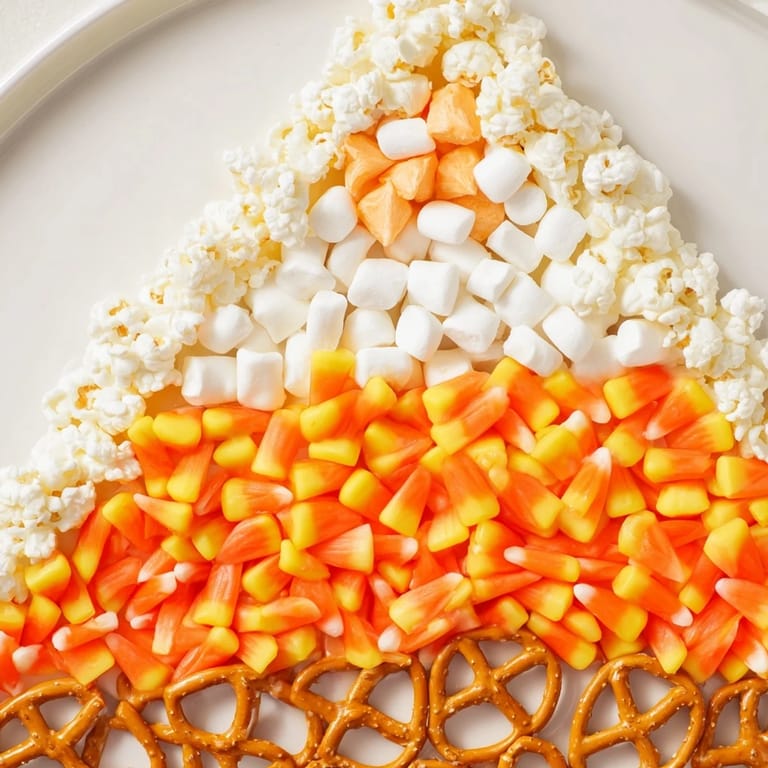 This Halloween Candy Corn Spooky Board showcases a delicious array of sweet and savory treats to enjoy.