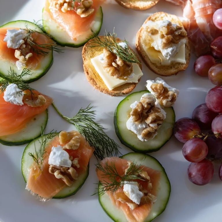 Elegant Champagne pairings, showcasing appetizers; imagine the sparkling wine complementing savory and sweet flavors.