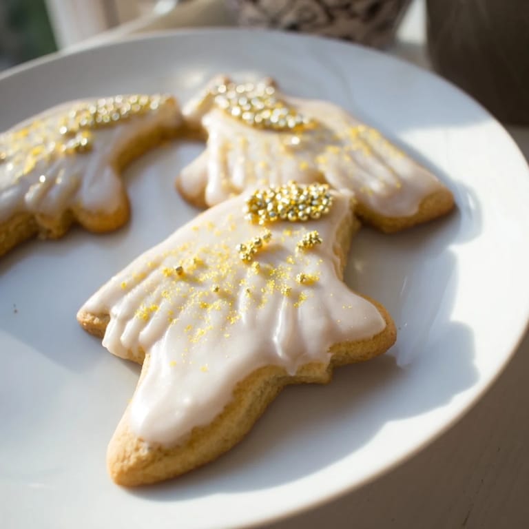 Golden Biscuits Anges de Noël, Christmas angel cookies, ready to be enjoyed with festive sprinkles and glaze.