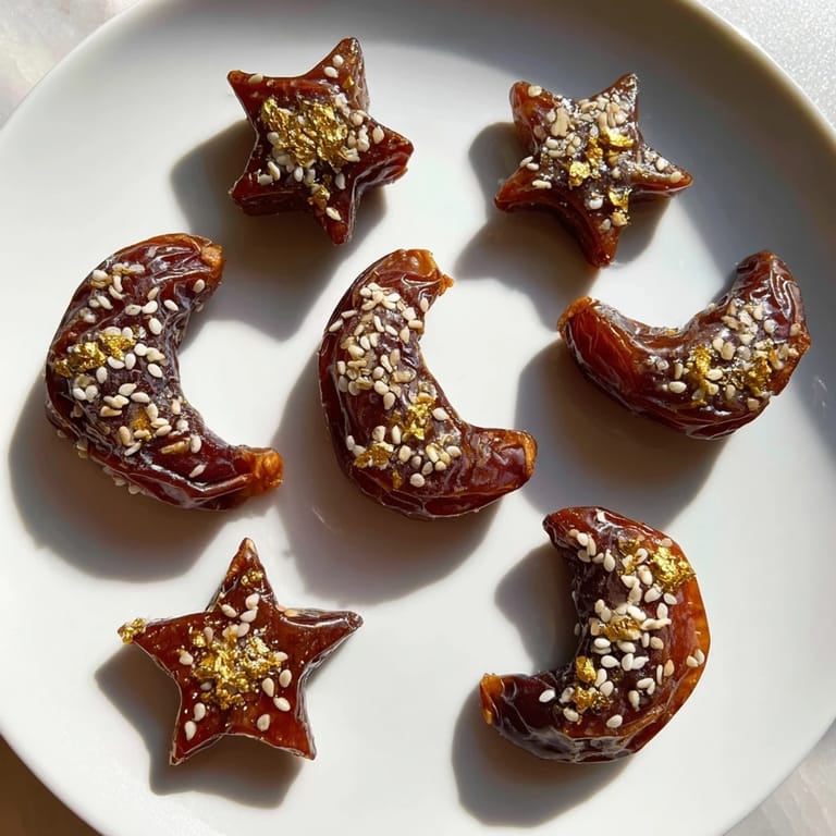 A close-up of a beautifully arranged Lunar and Star Date Platter, glistening and ready to enjoy.