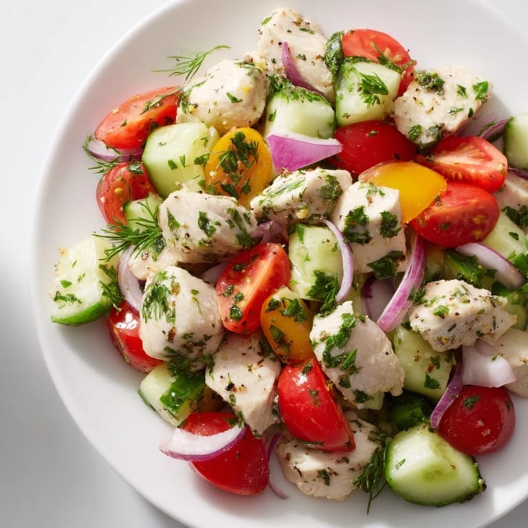 Bright, flavorful photo of Cucumber and Chicken Clean Shaker with fresh herbs, ready to serve immediately.