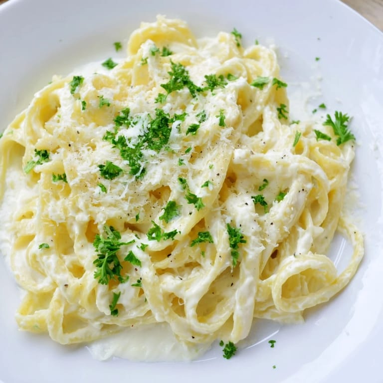 This easy Pasta Alfredo Cottage Hack features smooth cottage cheese sauce over perfectly cooked fettuccine pasta.