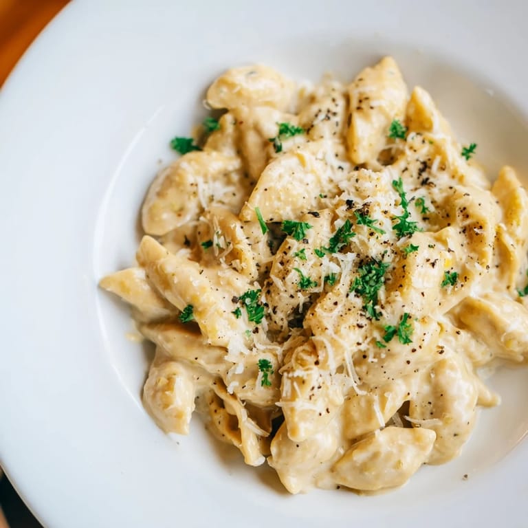 A bowl of this High-Protein Mac & Cheese, with a sprinkle of parsley, is pure comfort food.