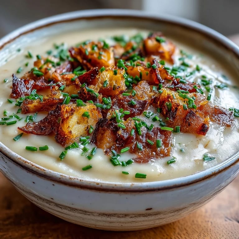 Cremige Celeriac Soup mit knusprigem Bacon, eine samtige Suppe mit duftendem Gemüse und Gewürzen.
