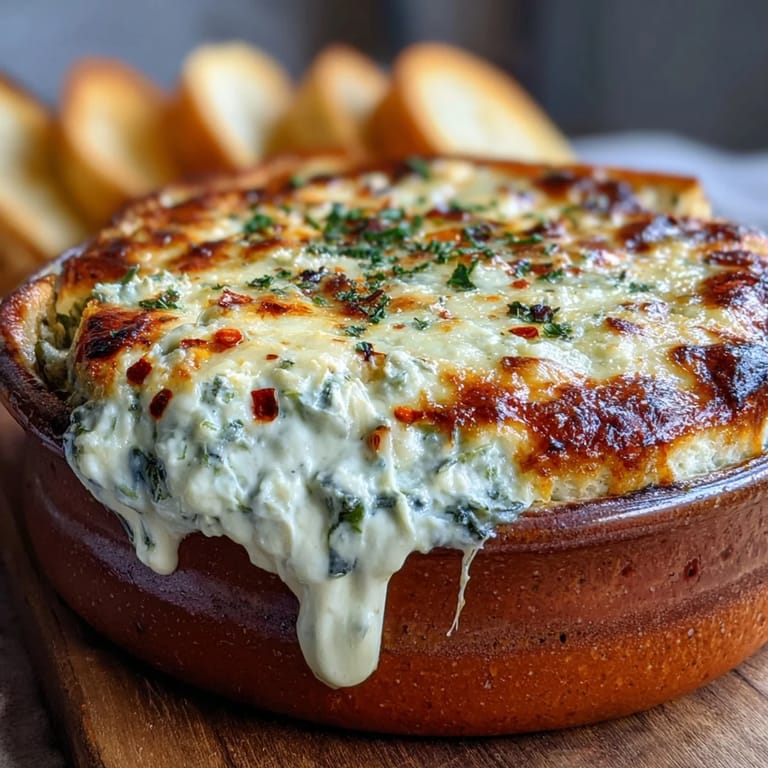 Genießt warmen Spinat Artichoke Dip mit knackigem Gemüse und Brot auf einer gemütlichen Party.