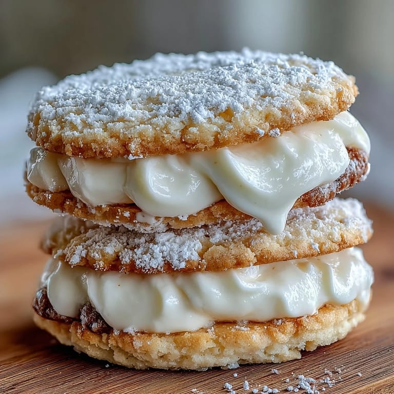 Zarte Sandwich-Kekse mit glatter Vanillecreme, inspiriert von Cookie Run Kingdom.
