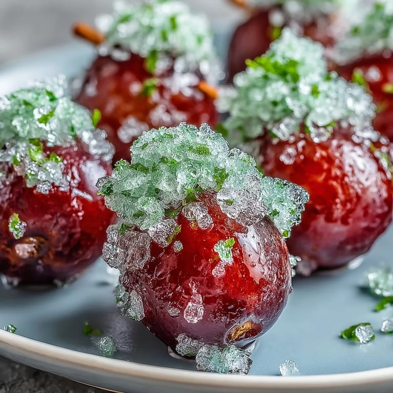 Leckere gefrorene Traubenspieße, ein spritziger Sommergenuss auf Holzspießen.